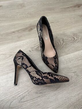 BCBGeneration Black Lace Pointed Toe Stiletto Heels